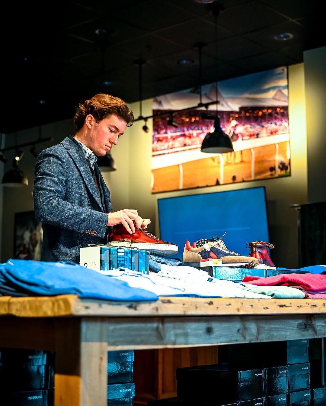 Made-to-measure suit fabric selection at Mark Thomas Men's Apparel, Albany NY